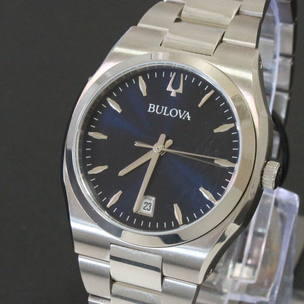 Bulova Ladies Surveyor Quartz Watch Integrated Bracelet Blue Dial Date 34mm